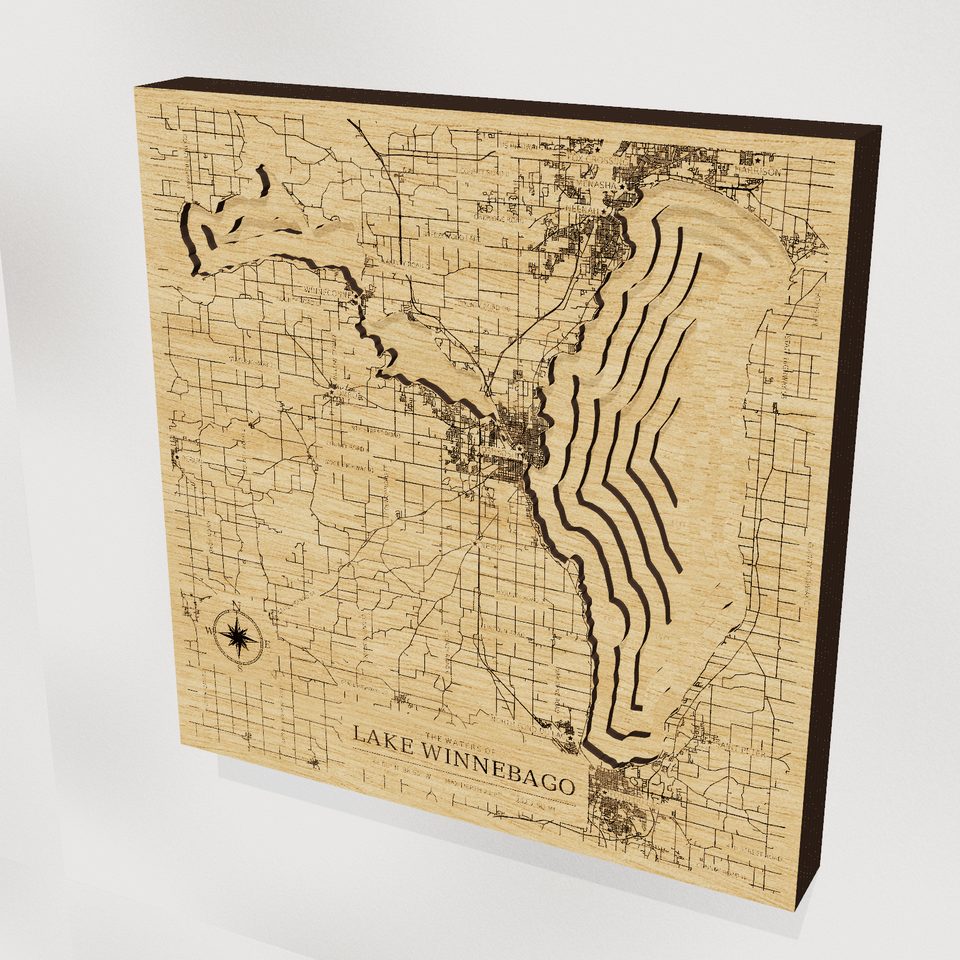 Lake Winnebago 3D wood map, hero view