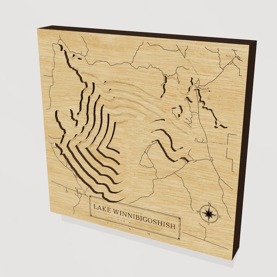 Lake Winnibigoshish 3D wood map, hero view