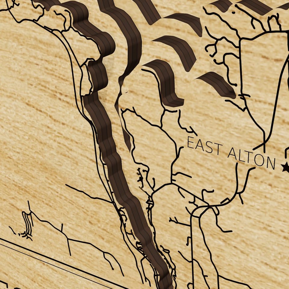 Lake Winnipesaukee 3D wood map, detail view