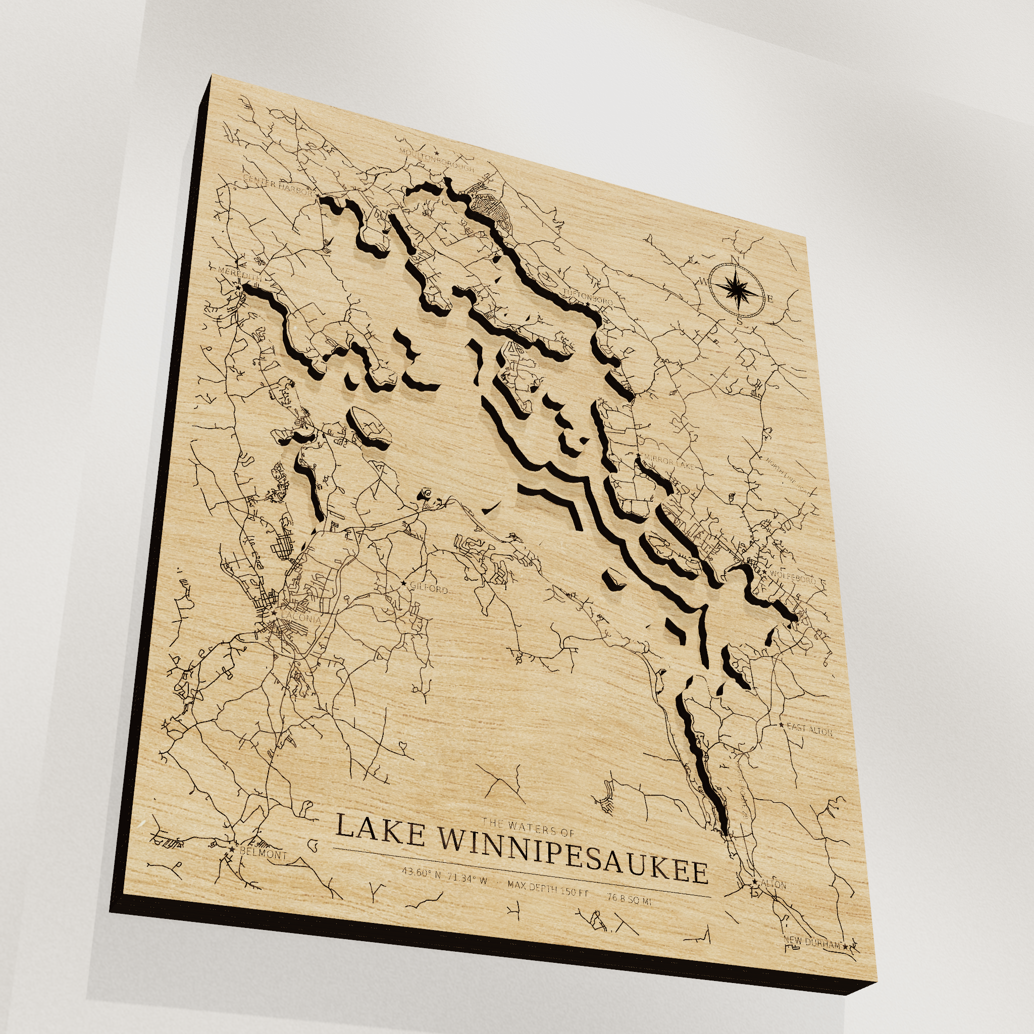 Lake Winnipesaukee map, angle low view