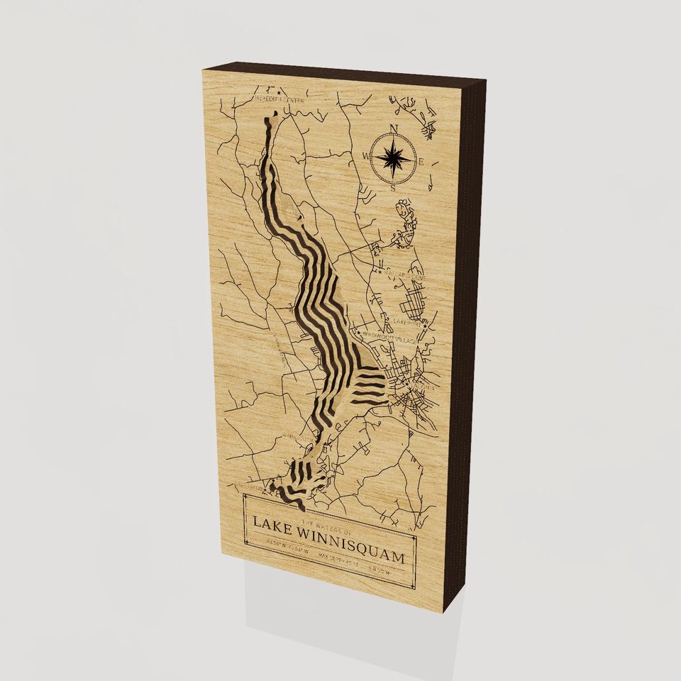 Lake Winnisquam 3D wood map, hero view
