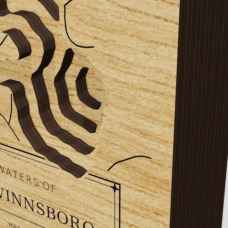 Lake Winnsboro 3D wood map, detail view