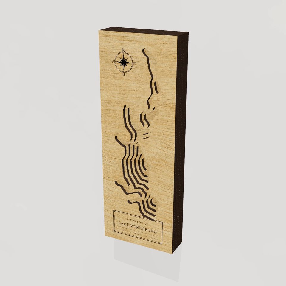 Lake Winnsboro 3D wood map, hero view