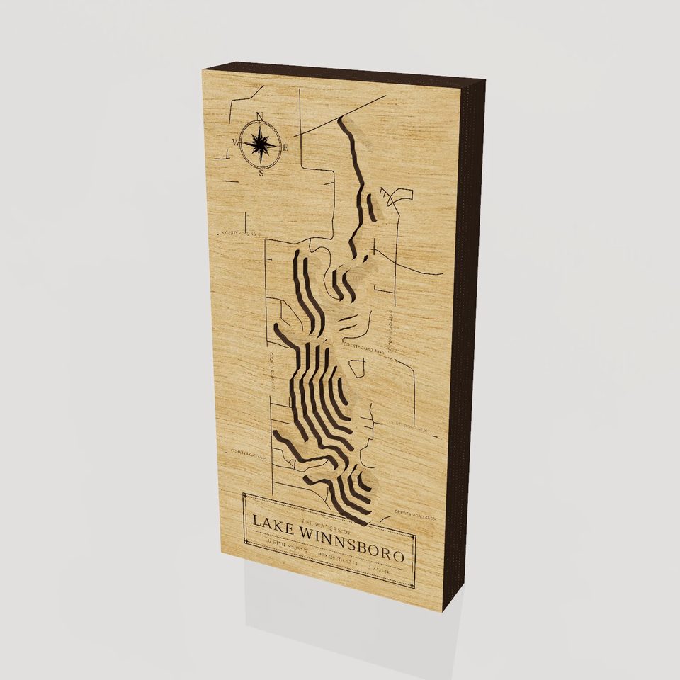 Lake Winnsboro 3D wood map, hero view