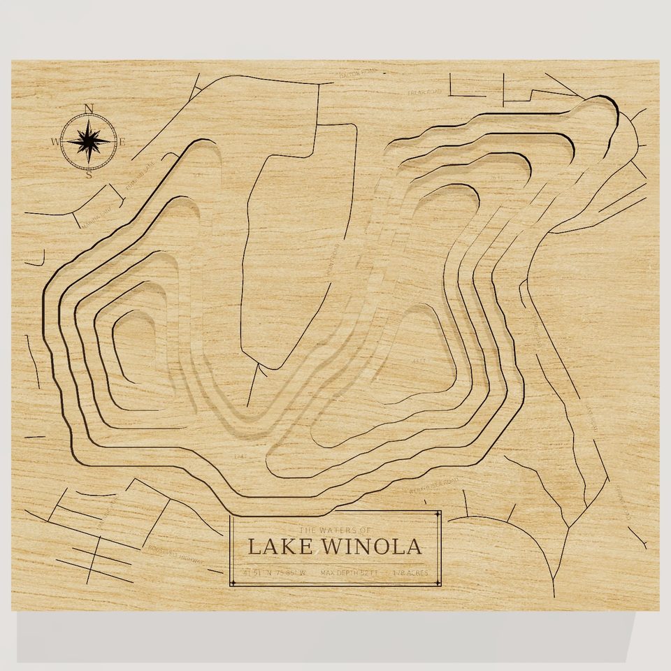 Lake Winola 3D wood map, front view