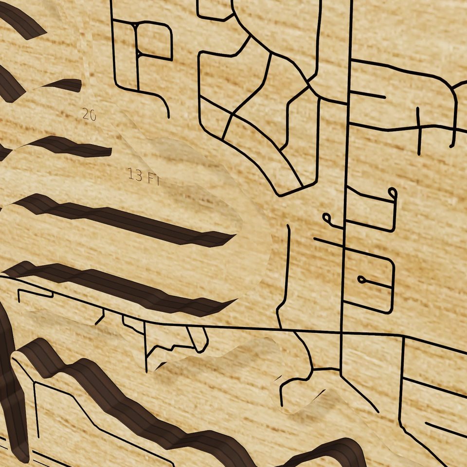 Lake Wissota 3D wood map, detail view