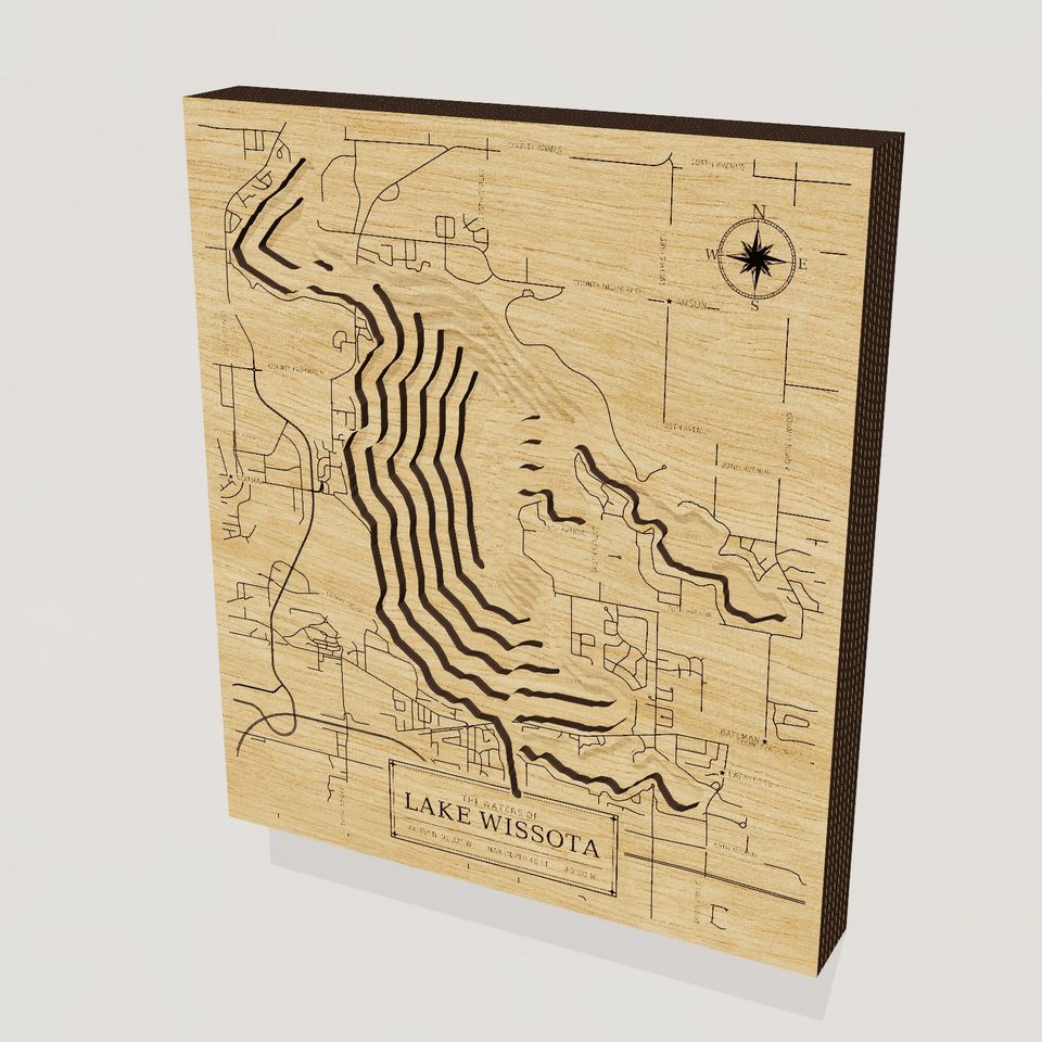 Lake Wissota 3D wood map, hero view