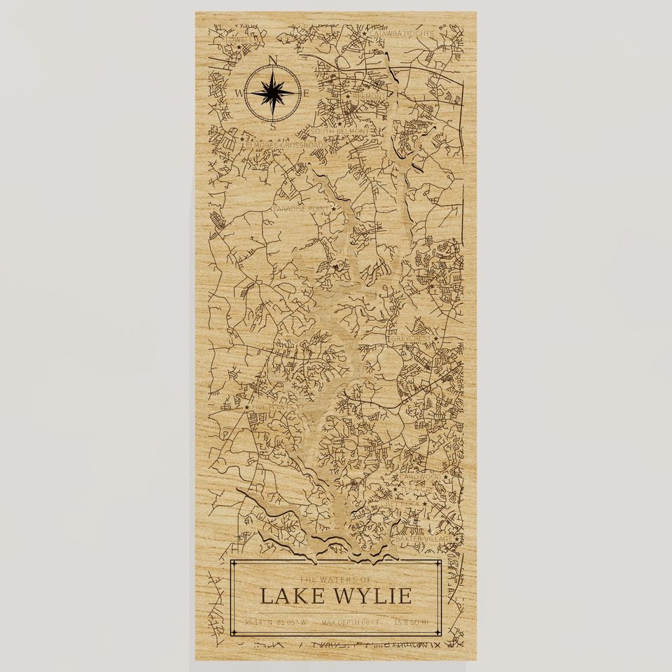 Lake Wylie 3D wood map, front view