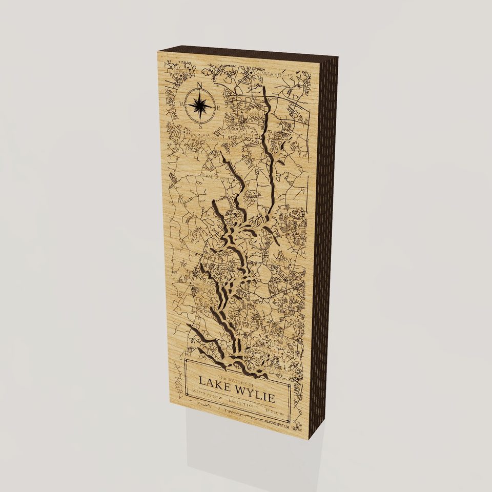Lake Wylie 3D wood map, hero view