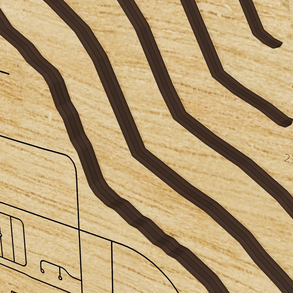 Lake Yale 3D wood map, detail view