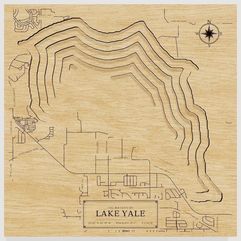 Lake Yale 3D wood map, front view