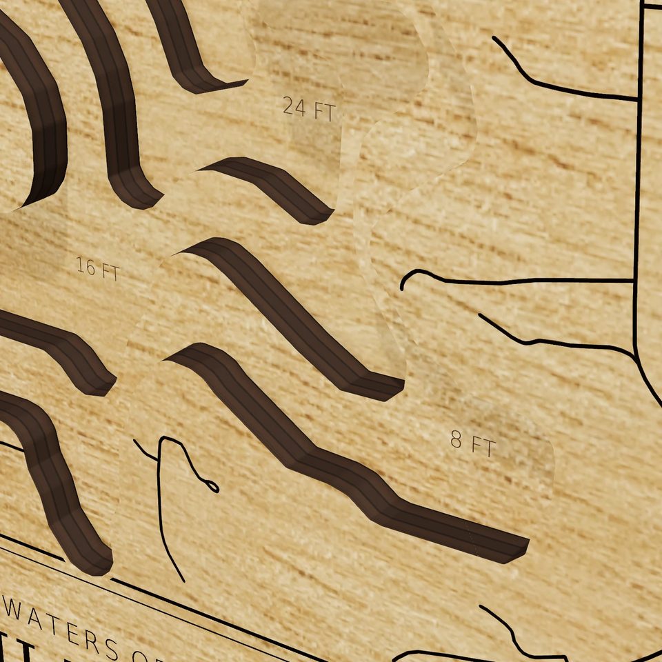 Lakeville Lake 3D wood map, detail view