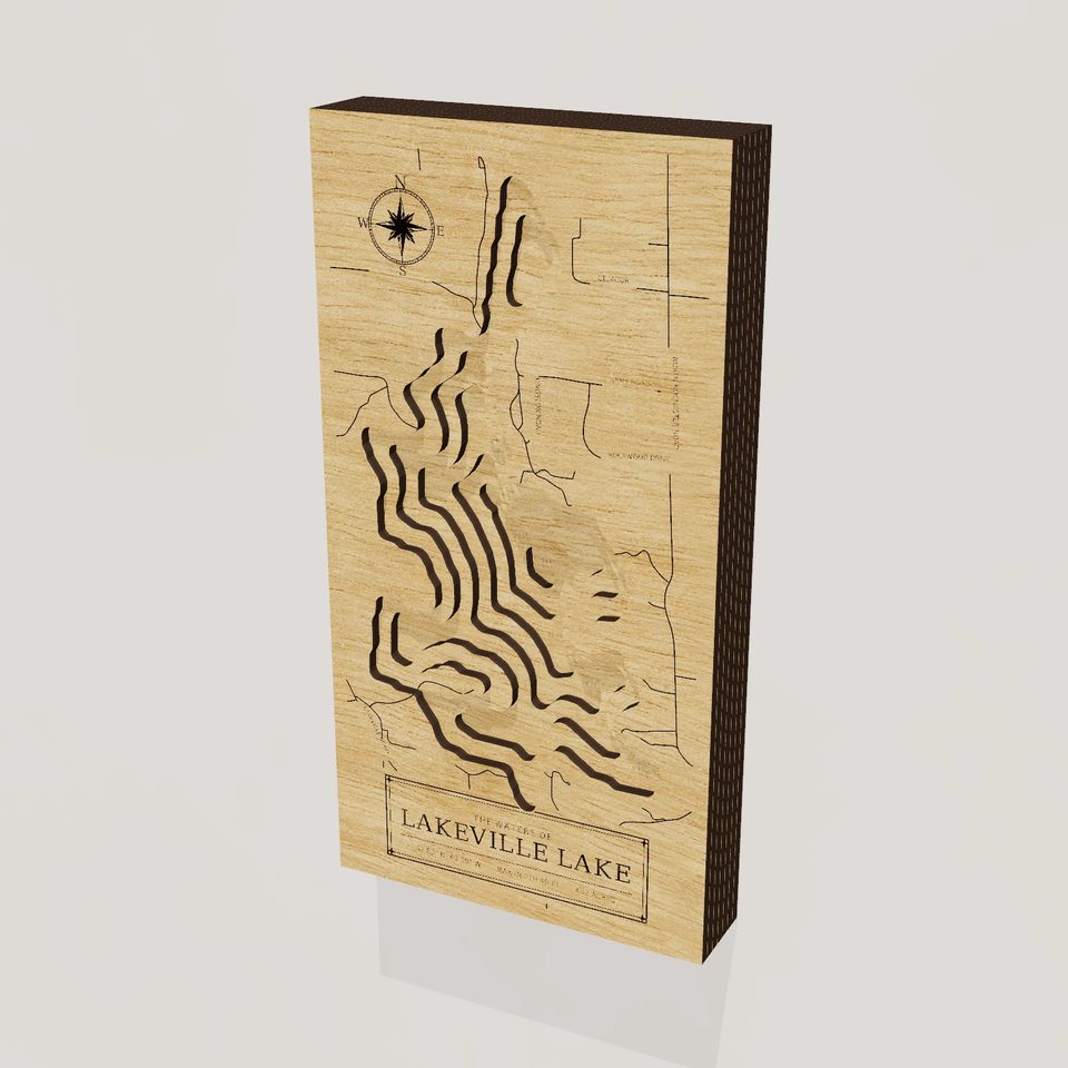 Lakeville Lake 3D wood map, hero view