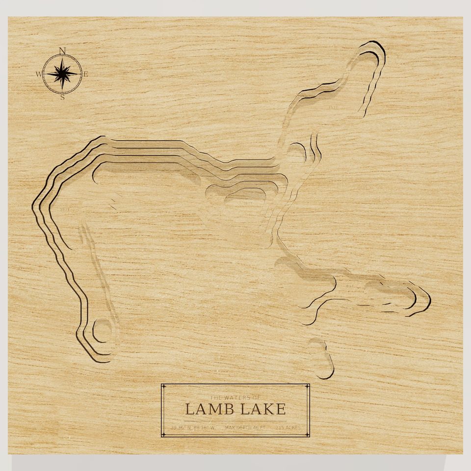 Lamb Lake 3D wood map, front view