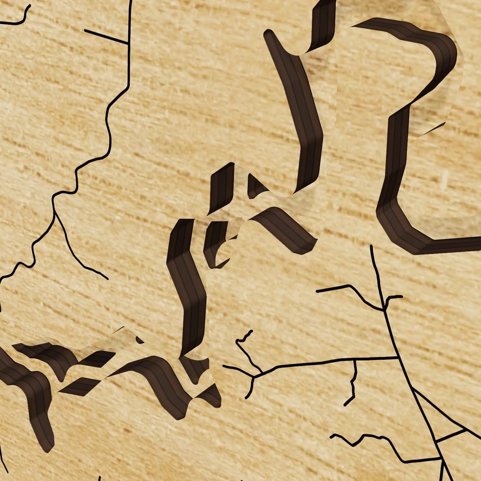 Laurel Lake 3D wood map, detail view