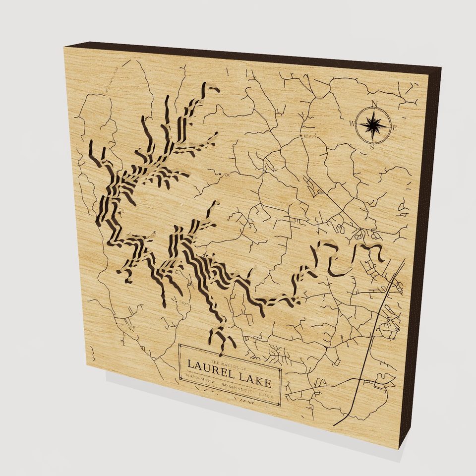 Laurel Lake 3D wood map, hero view