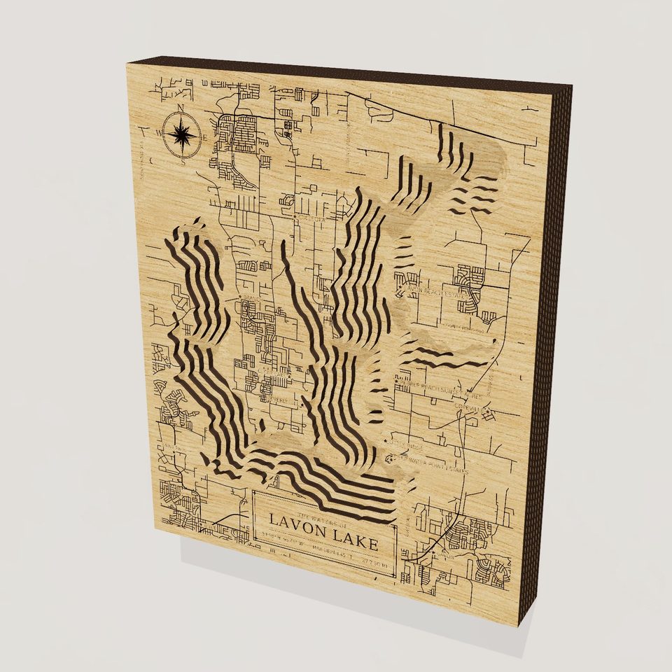 Lavon Lake 3D wood map, hero view