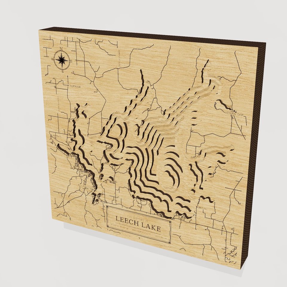 Leech Lake 3D wood map, hero view