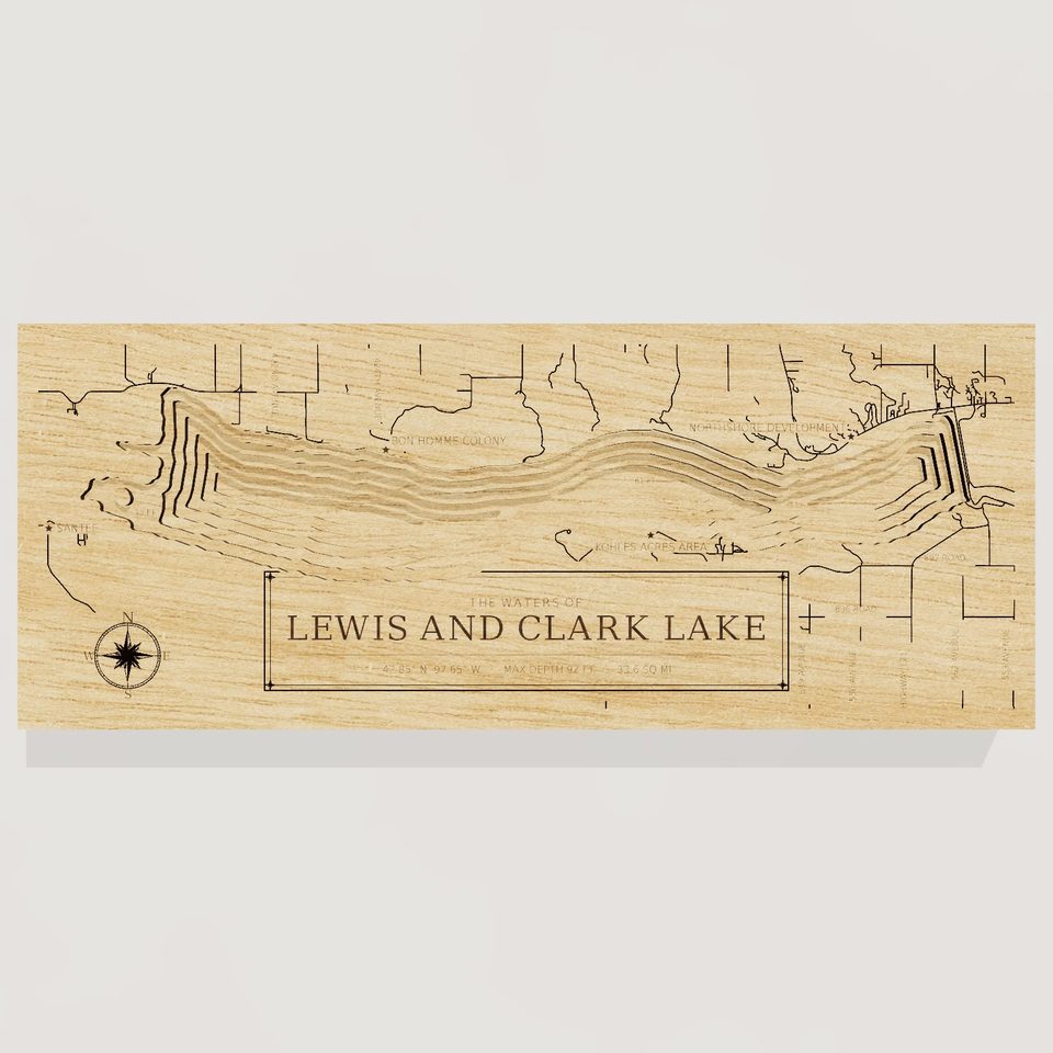 Lewis and Clark Lake 3D wood map, front view