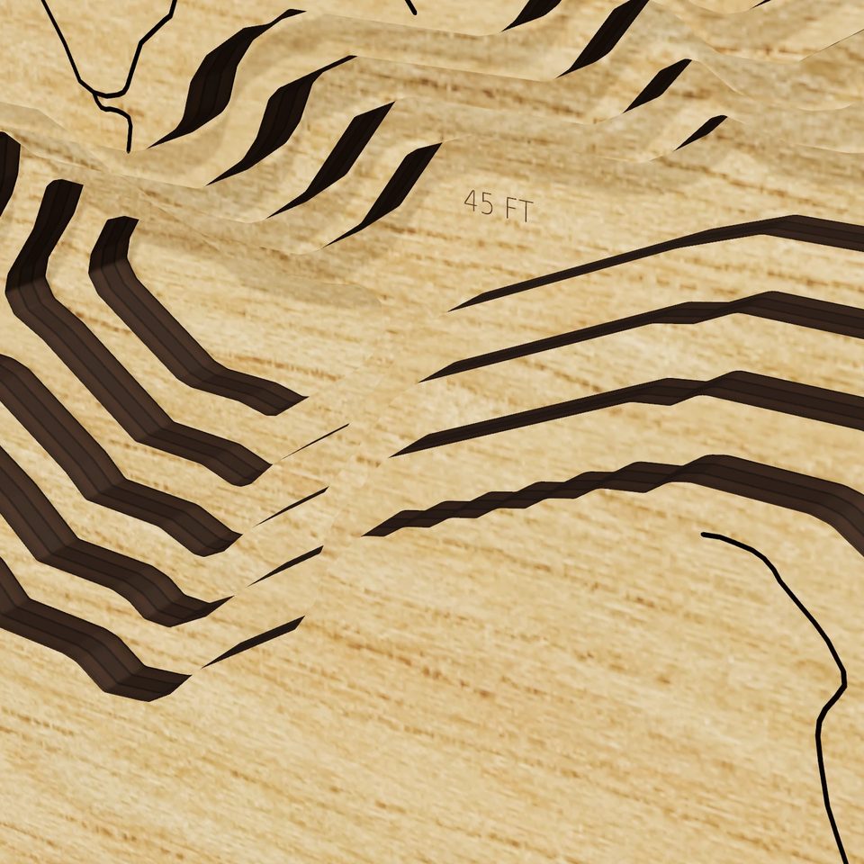Lily Lake 3D wood map, detail view