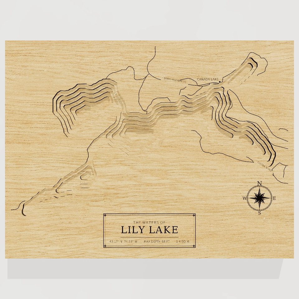 Lily Lake 3D wood map, front view
