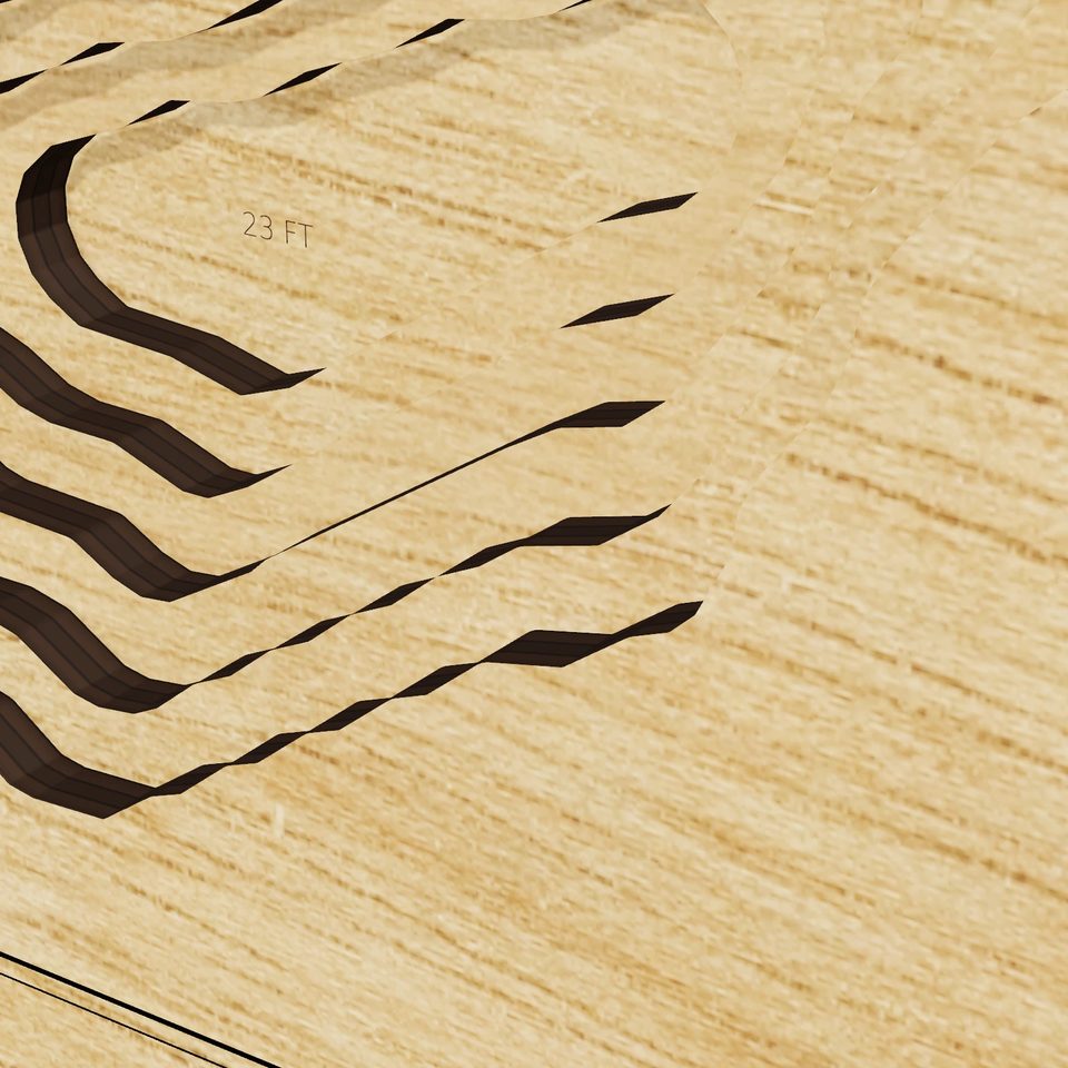 Lily Pons Fish Ponds 3D wood map, detail view
