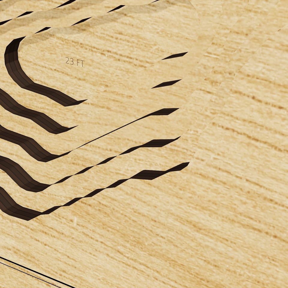 Lily Pons Fish Ponds 3D wood map, detail view