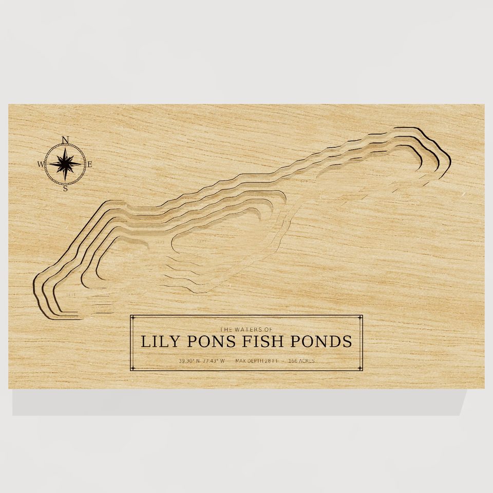 Lily Pons Fish Ponds 3D wood map, front view