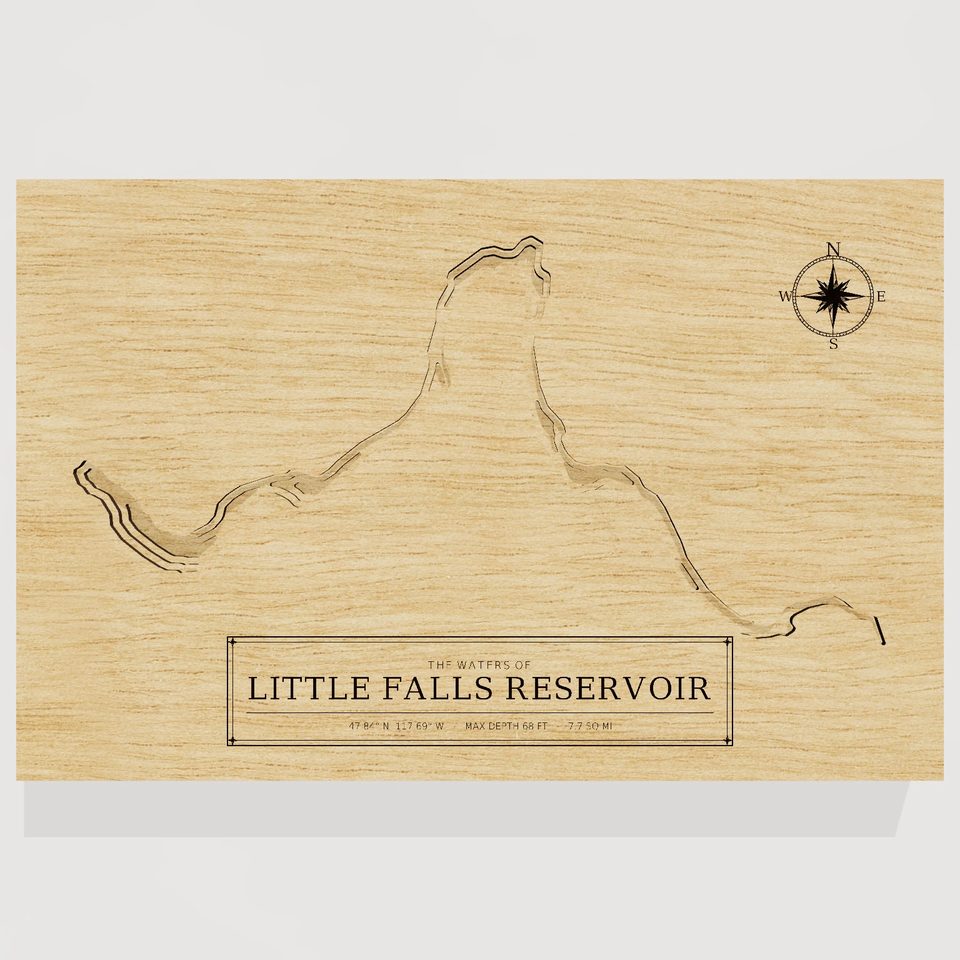 Little Falls Reservoir 3D wood map, front view
