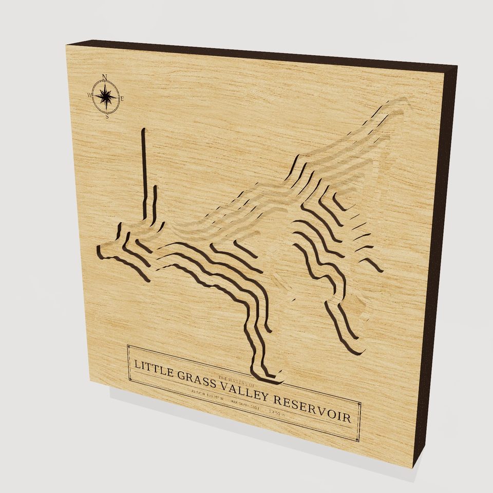 Little Grass Valley Reservoir 3D wood map, hero view