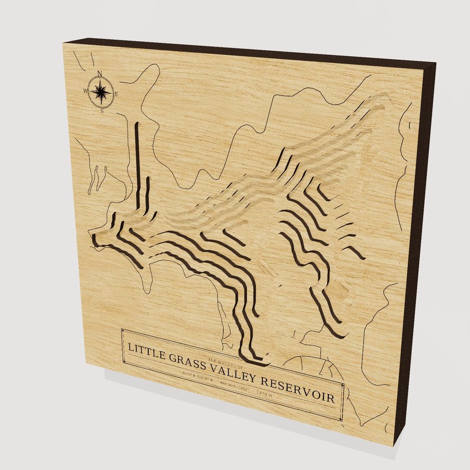 Little Grass Valley Reservoir 3D wood map, hero view