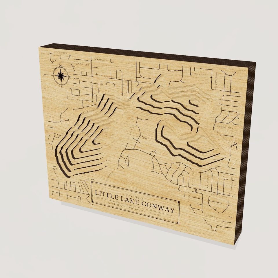 Little Lake Conway 3D wood map, hero view