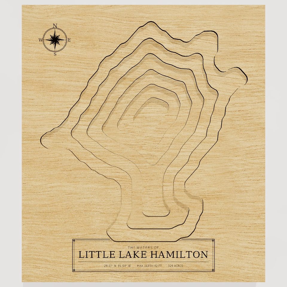 Little Lake Hamilton 3D wood map, front view