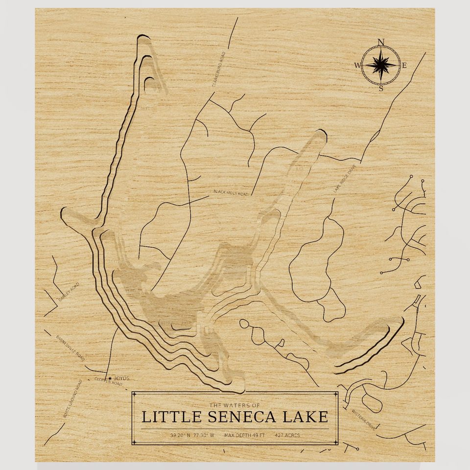 Little Seneca Lake 3D wood map, front view