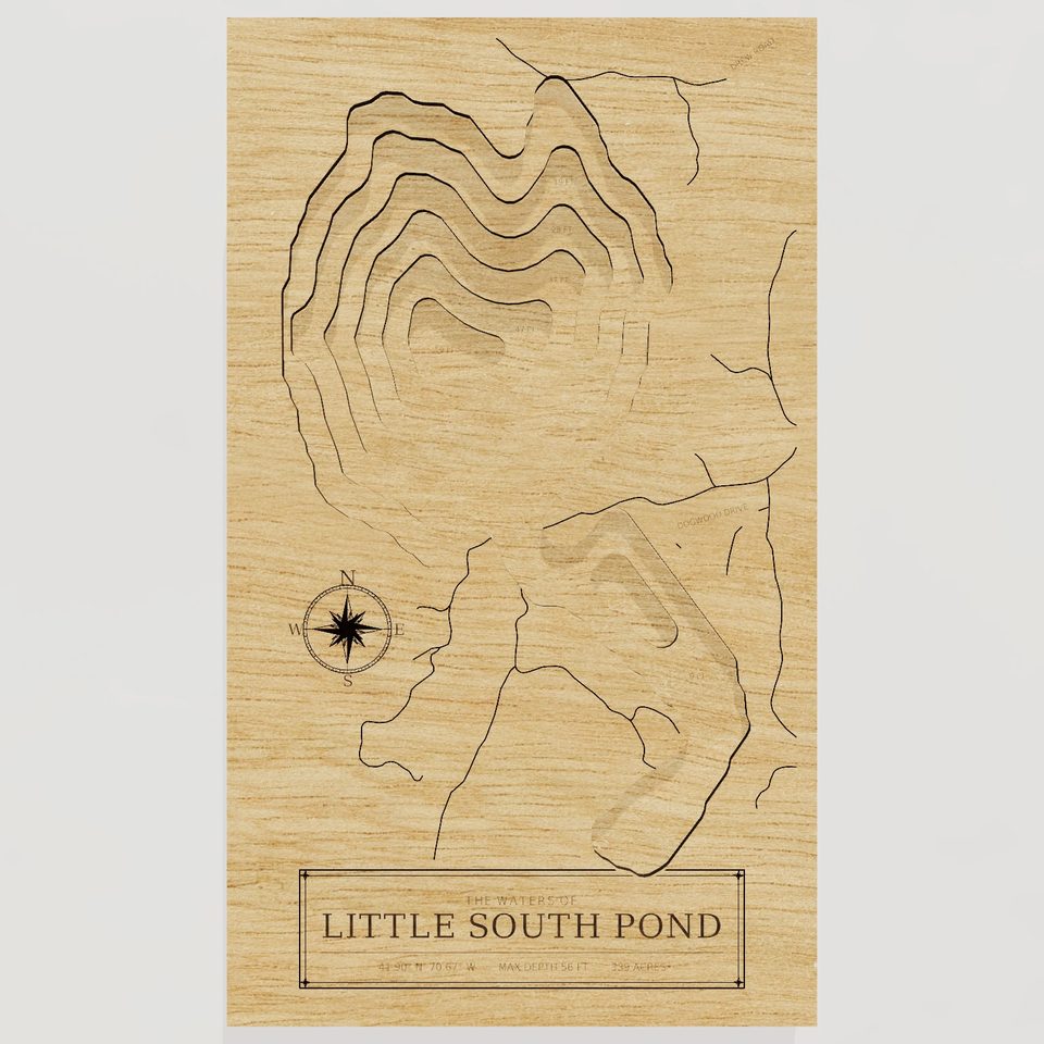 Little South Pond 3D wood map, front view