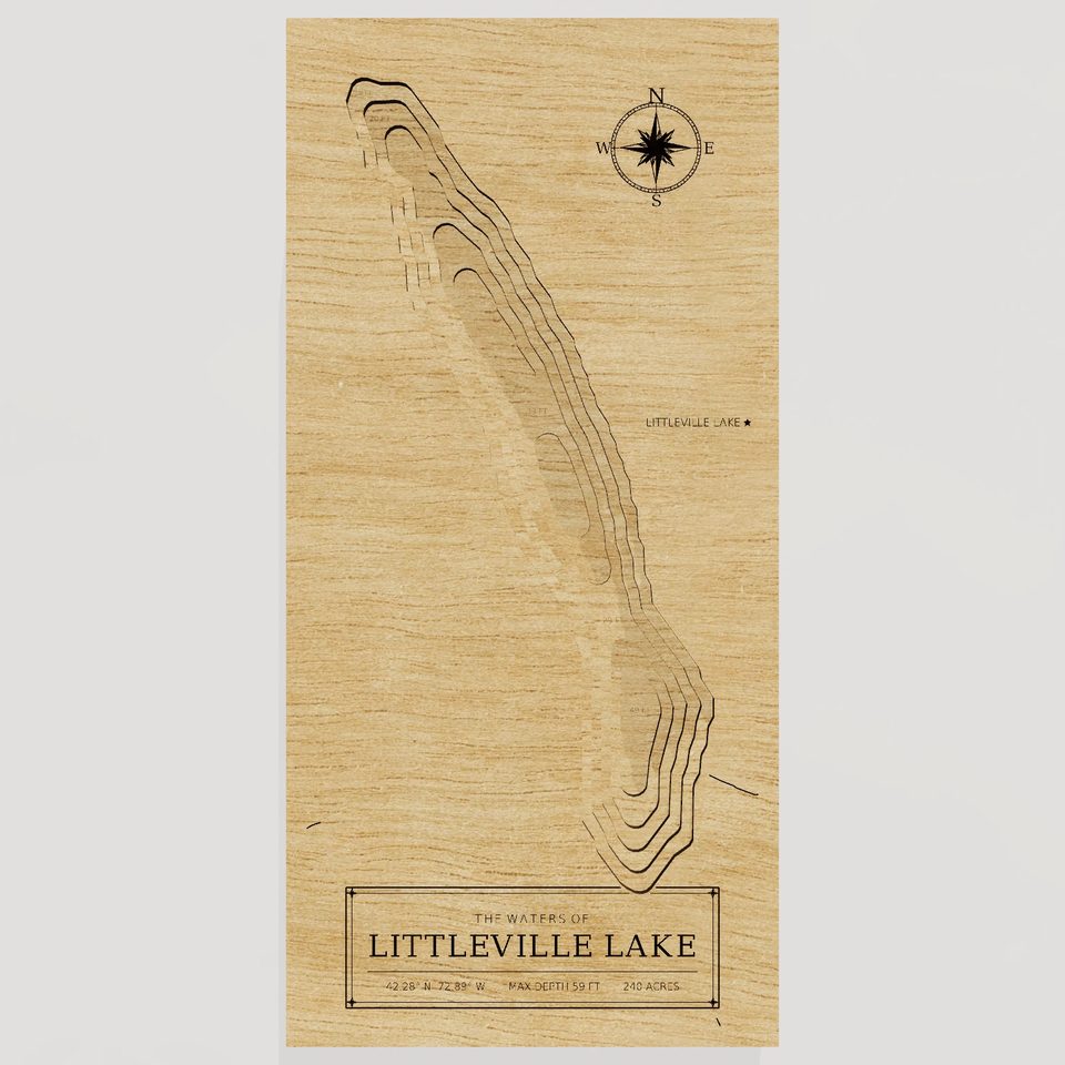 Littleville Lake 3D wood map, front view