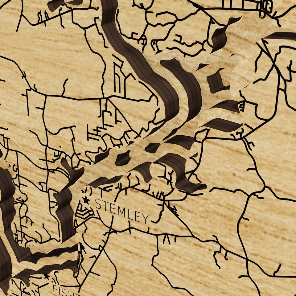 Logan Martin Lake 3D wood map, detail view