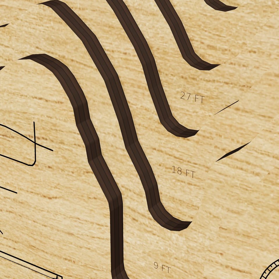 Long Lake 3D wood map, detail view
