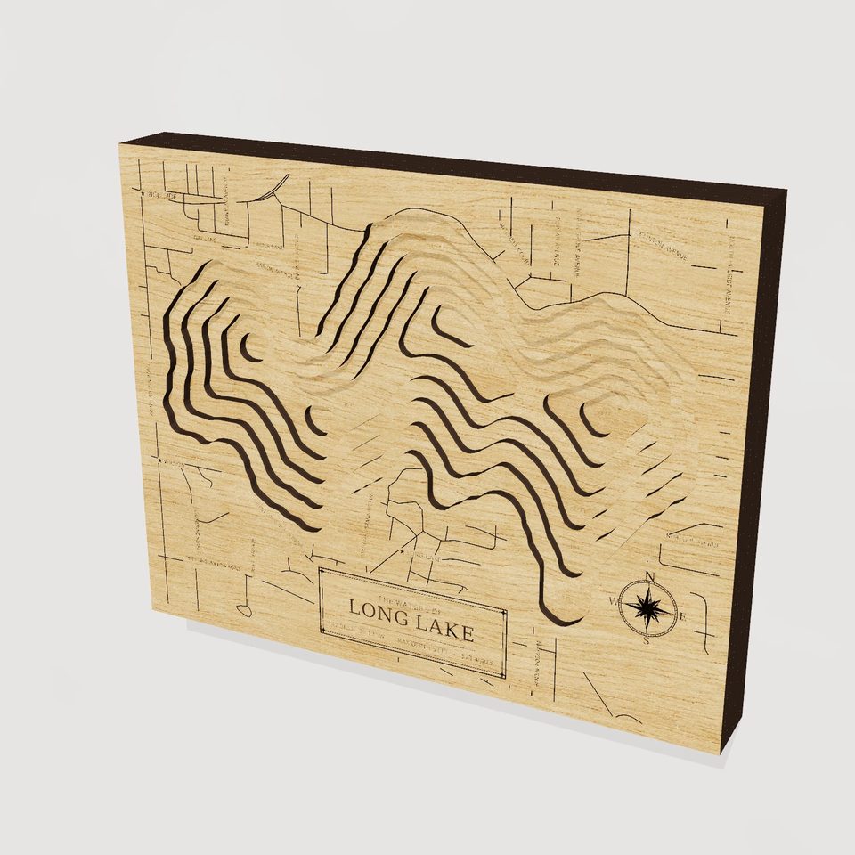 Long Lake 3D wood map, hero view