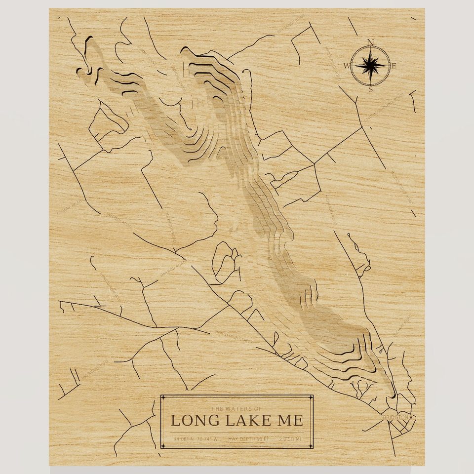 Long Lake 3D wood map, front view