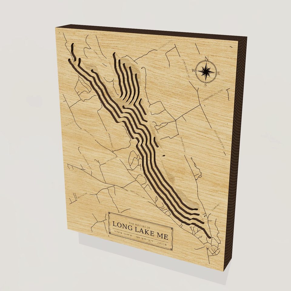 Long Lake 3D wood map, hero view