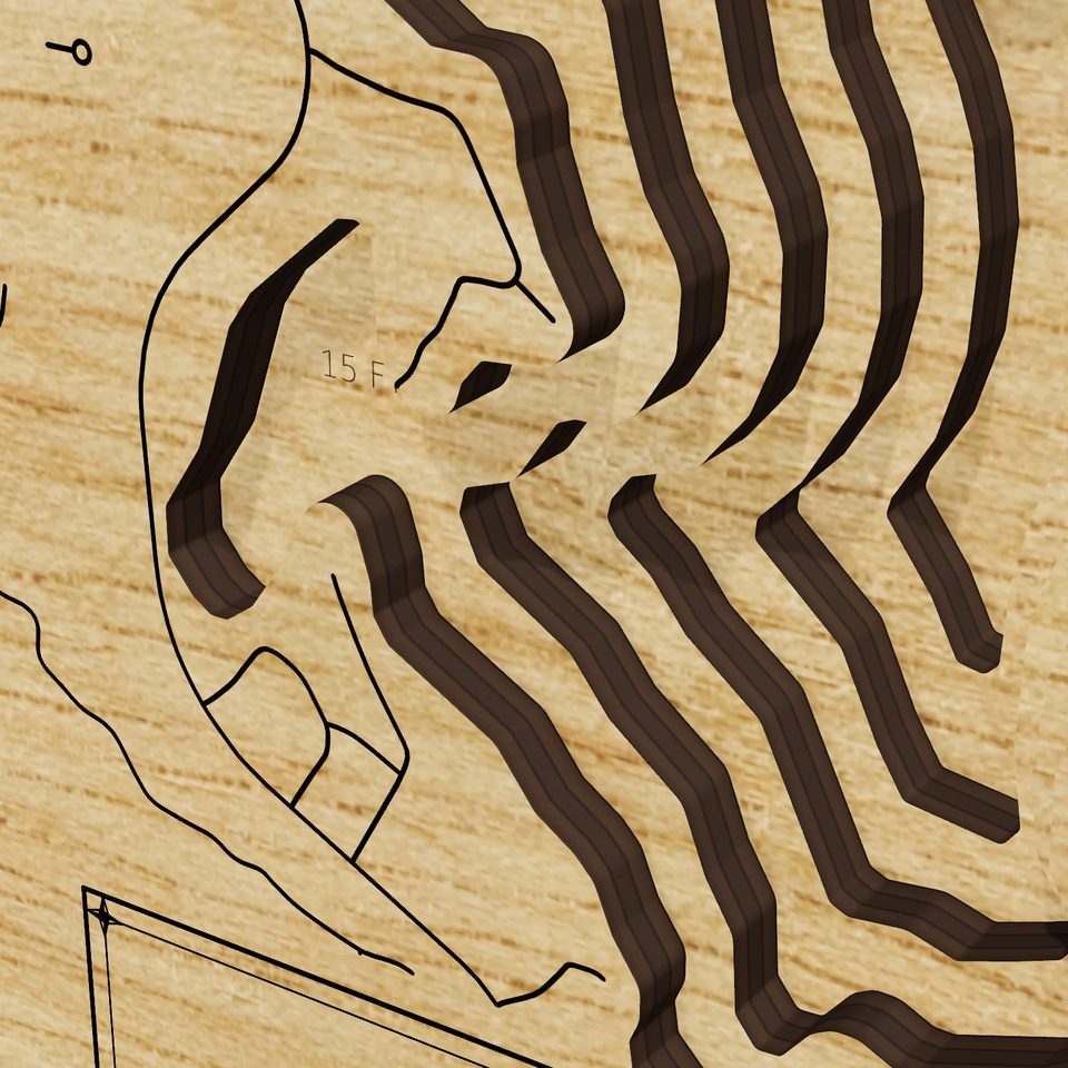Long Lake 3D wood map, detail view