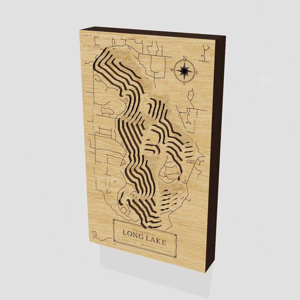 Long Lake 3D wood map, hero view