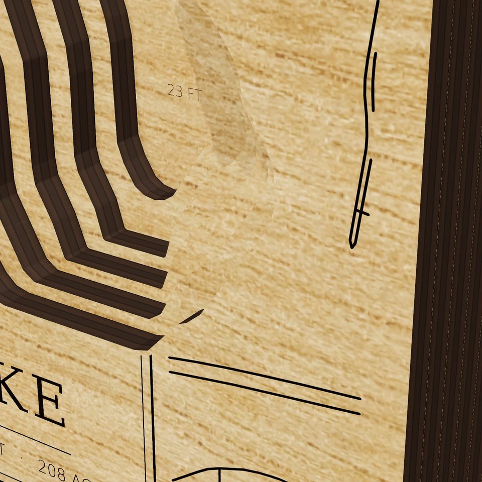 Long Lake 3D wood map, detail view
