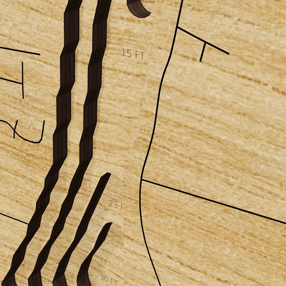 Long Lake 3D wood map, detail view