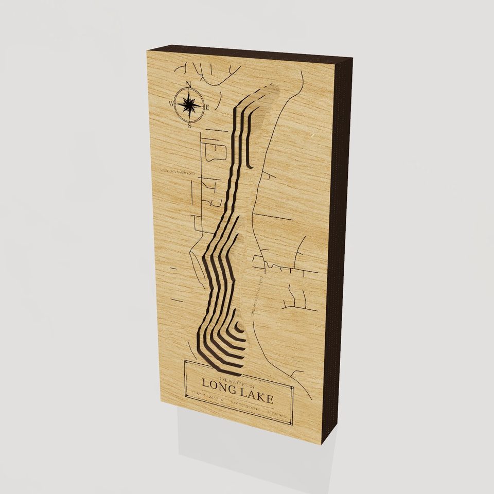 Long Lake 3D wood map, hero view
