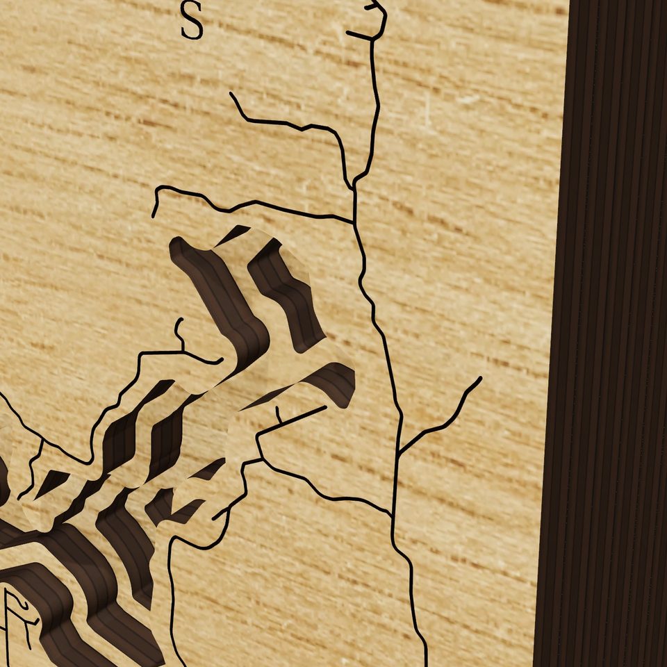 Long Lake 3D wood map, detail view