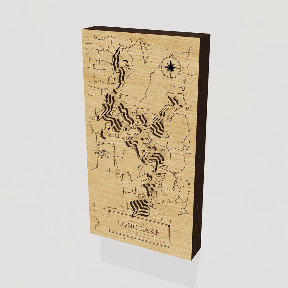 Long Lake 3D wood map, hero view