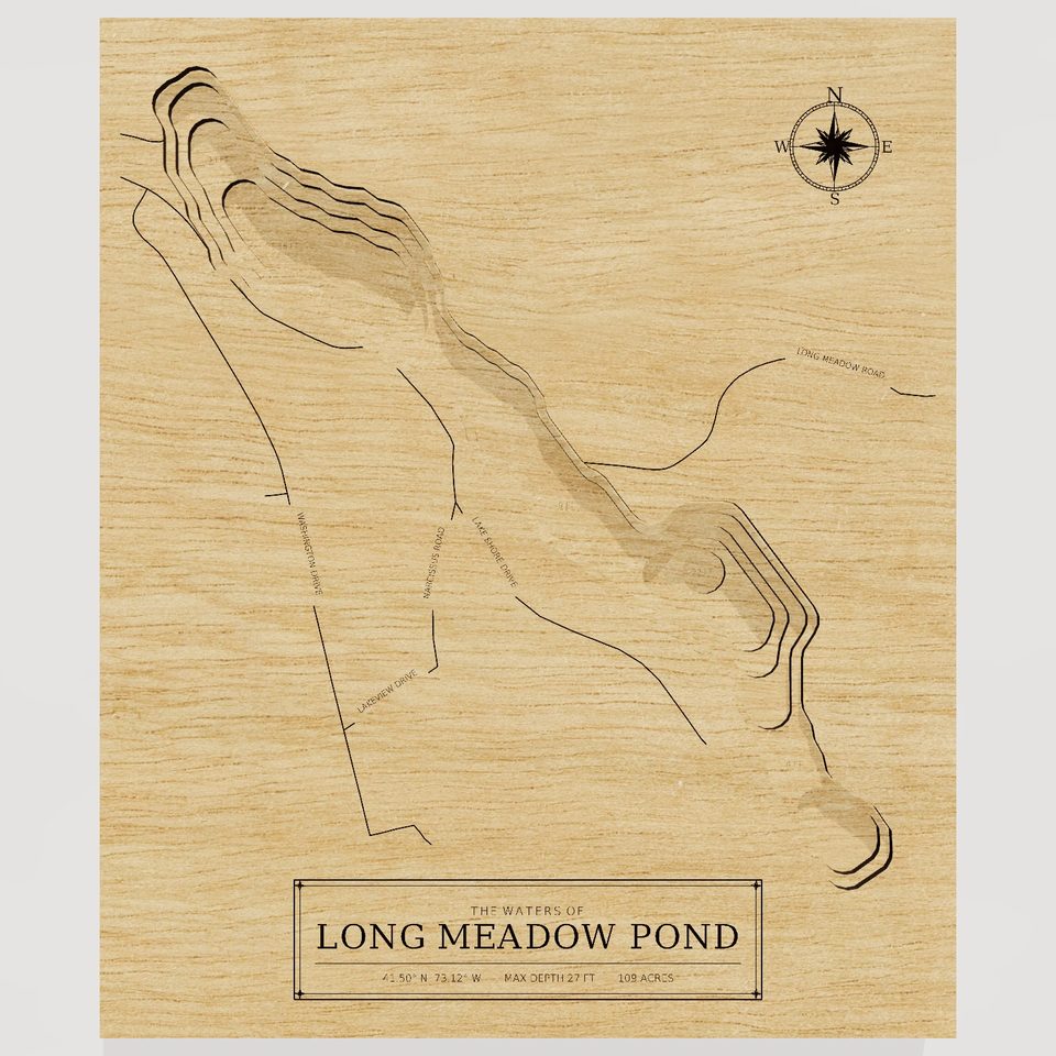 Long Meadow Pond 3D wood map, front view