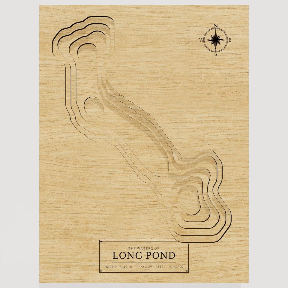 Long Pond 3D wood map, front view